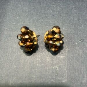 1950's Signed Sherman Brown Crystal Opale Screw Back Earrings